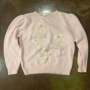Vintage baby pink sweater with satin white bows
